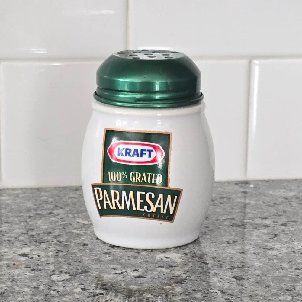 Kraft Parmesan Ceramic Cheese Shaker White Green Vintage Advertising‎